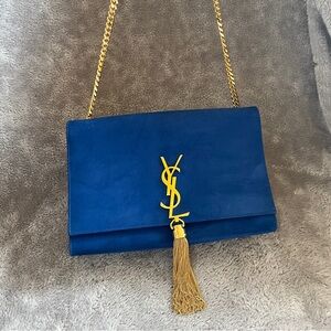 YSL Blue logo tassel crossbody handbag